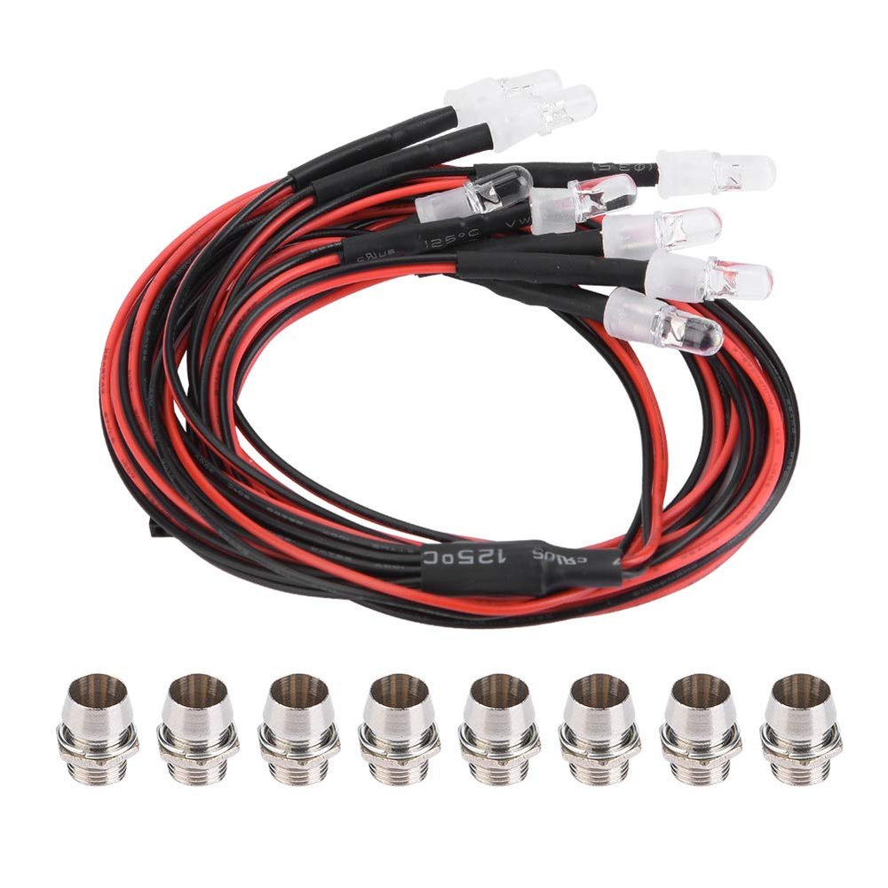 equlup RC Headlight, 8PCS 5mm Headlights RC Accessory LED Lights Light Stop Lamp LED Light Kit for Model Drift Car Vehicle
