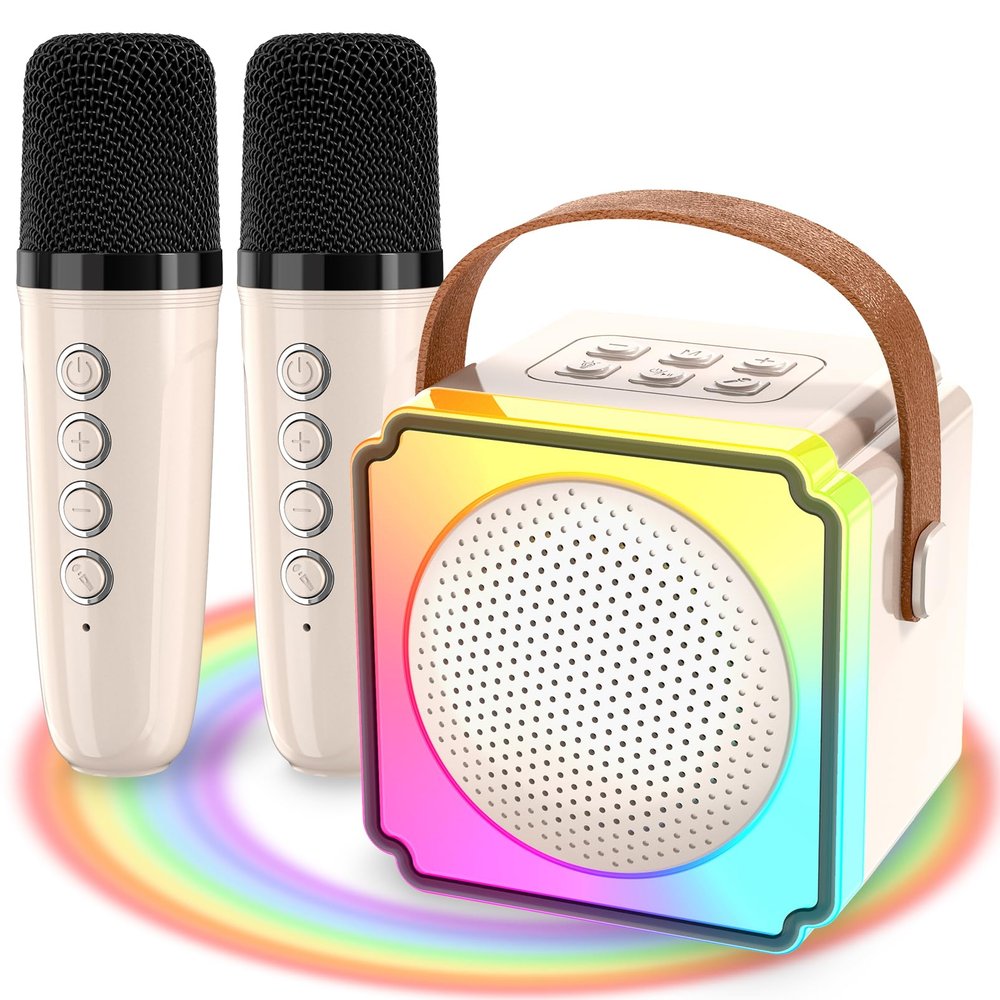 RANPHYKX Mini Karaoke Machine for Kids Adults, Portable Bluetooth Speaker with 2 Wireless Microphones, Birthday Toys for Girls Ages 4 5 6 7 8 9 10 11 12+ Years Old Toddler