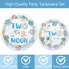 124pcs Two the Moon Birthday Party Supplies - Outer Space Two Party Plates Napkins Cups Forks Tablecloths Space Astronaut Banner Hanging Swirls for Boys 2nd Birthday Decorations(20 Guests) view 2