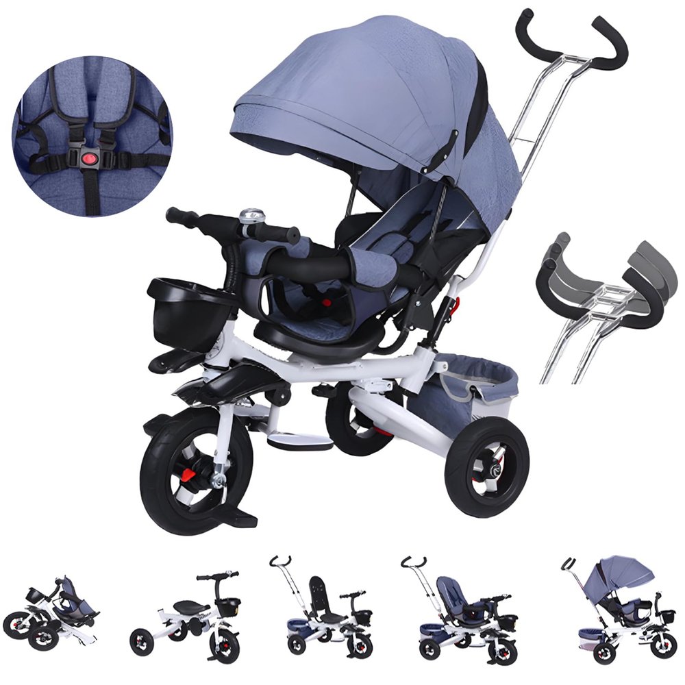 5-in-1 Kids Tricycle Tricycle for Toddlers 1-3 Toddler Tricycle W/Parent Handle-5-Point Seatbelt-Removable Canopy-Foldable - Wheel Brakes,Tricycle Stroller with a Weight Capacity of up to 66 lbs