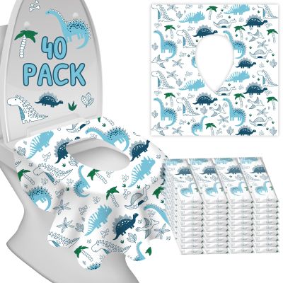 Disposable Toilet Seat Covers for Kids & Adults,Protect from Public Toilets While Potty Training or Travel - Extra Large, Waterproof, Portable -Blue Dinosaur (40pack