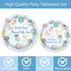 124pcs Space One Birthday Party Supplies Decorations - First Trip Around The Sun Plates Napkins Cups Forks Table Cloths Space Astronaut Banner Hanging Swirls for Boys 1st Birthday Decor(20 Guests) view 2