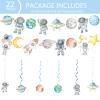 124pcs Space One Birthday Party Supplies Decorations - First Trip Around The Sun Plates Napkins Cups Forks Table Cloths Space Astronaut Banner Hanging Swirls for Boys 1st Birthday Decor(20 Guests) view 4