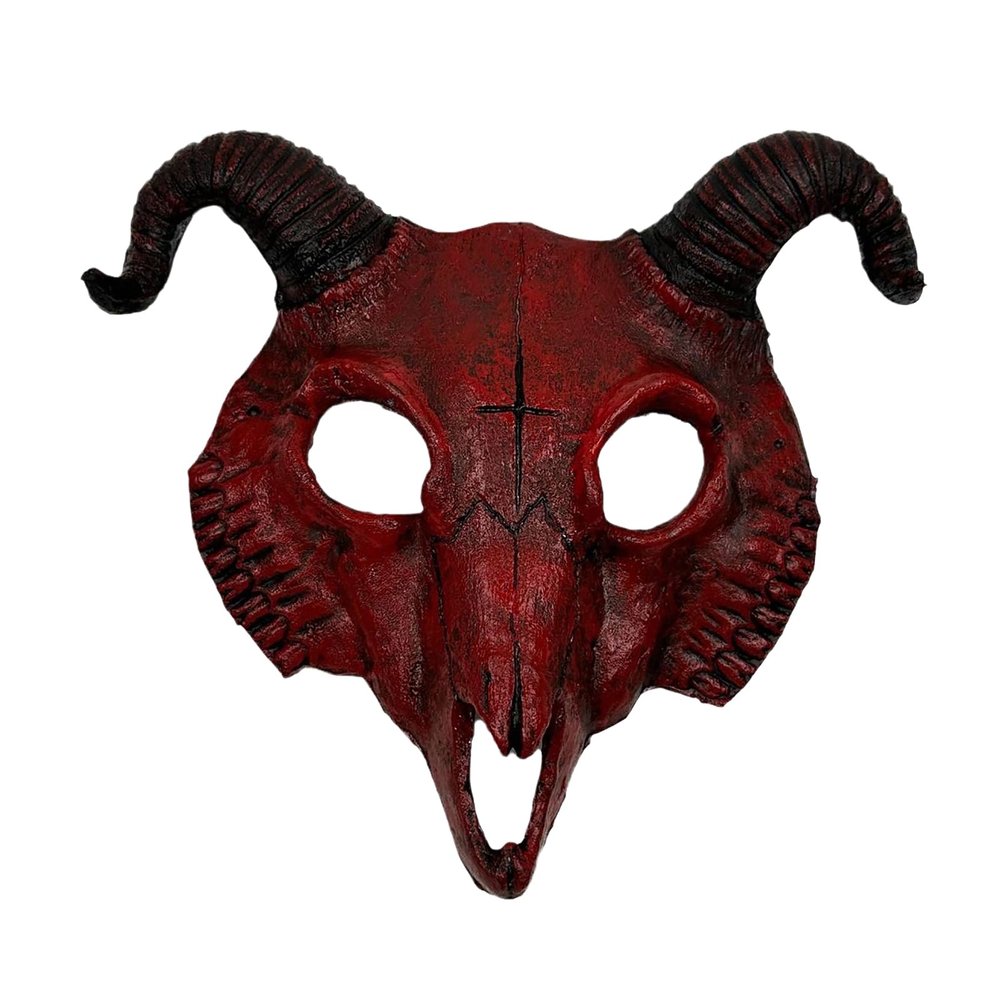 TINAYAUE Unisex Goat Skull Mask PU Devil Horns Mask Scary Halloween Masks for Women Men Lifelike Sheep Face Carnival Animal Theme Party Cosplay Props Performance Demon Costume Accessories