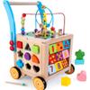 Wooden Baby Walker | Baby Push Walker with 9-in-1 Activity Cube, Sit to Stand Learning Walker Toy with Wheels for Boys Girls, Montessori Activity Center Walker, Adjustable Speed & Height view 1