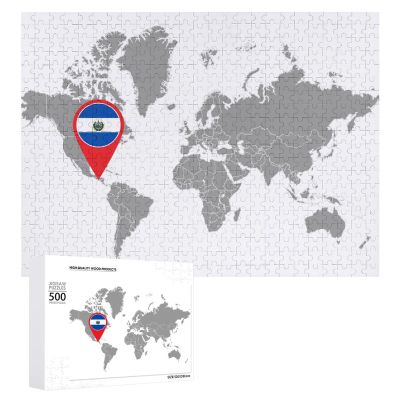 El Salvador Flag World Map Puzzle for Adults Wooden Jigsaw Puzzles for Wall Art