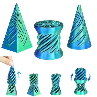 3PCS Impossible Cone,3D Printed Spiral Cone Fidget Toys,Impossible Pyramid Passthrough Sculpture,Stress Relieving Toys for Adults and Kids,Stocking Filler White Elephant Gifts(Blue Green)