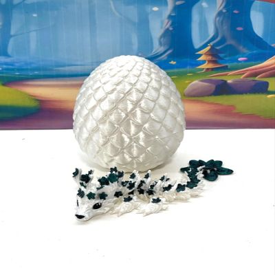 3D Printed Baby Dragon with Dragon Egg, Articulated Cherry Blossom Dragon, White and Green Dragon, Fidget ADHD Autism Toy BD004WG