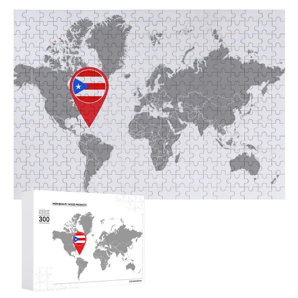 Puerto Rico Flag World Map Puzzle for Adults Wooden Jigsaw Puzzles for Wall Art