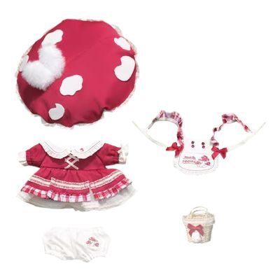 niannyyhouse 20cm Plush Doll Clothes Red White Bunny Hat Dress Apron Pants Accessories 8in Doll Dressup