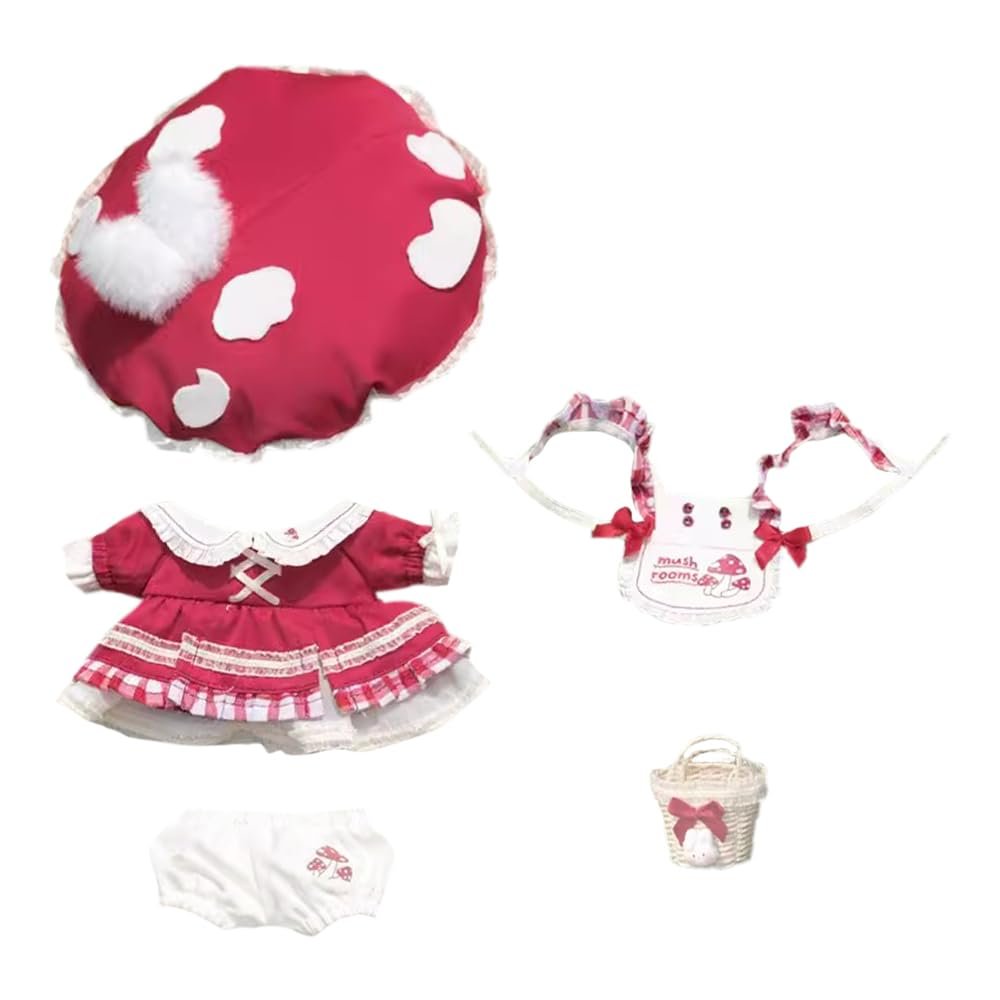 niannyyhouse 20cm Plush Doll Clothes Red White Bunny Hat Dress Apron Pants Accessories 8in Doll Dressup