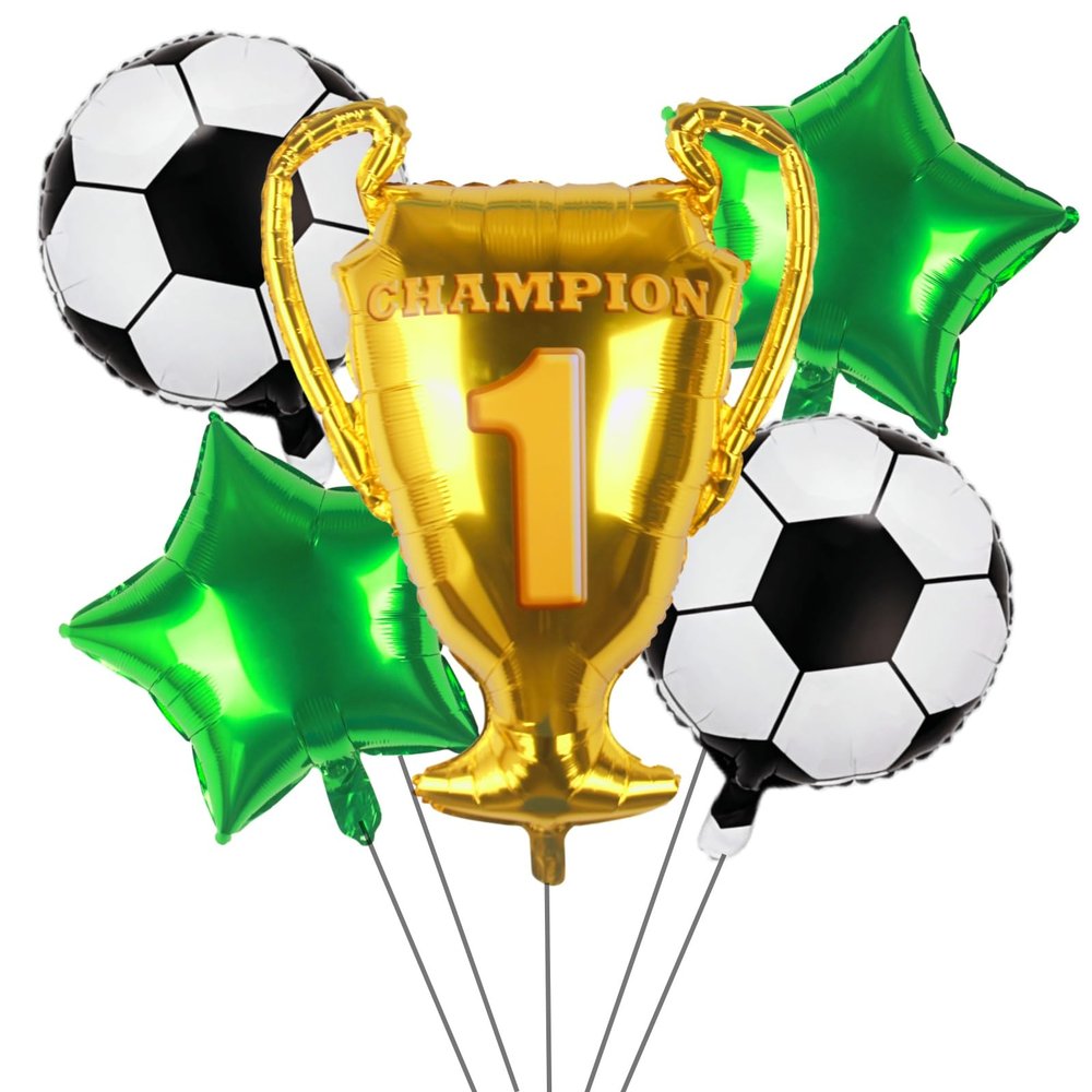 Kwuz Soccer Balloons Championship Trophy Balloon, 32 Inch Foil Mylar Gold Champion Balloon First Prize Soccer Party Decorations World Cup Sport Theme Birthday Party Balloons Decorations Supplies Decor