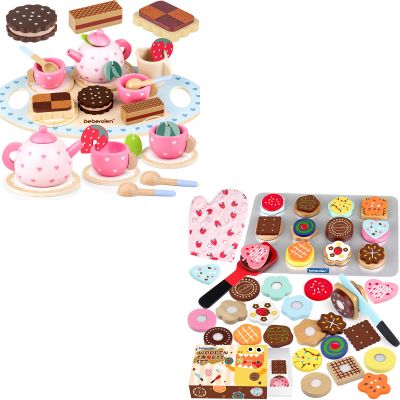 Wooden Tea Party Set Princess Toys and Wooden Cookie Play Food Set Toy