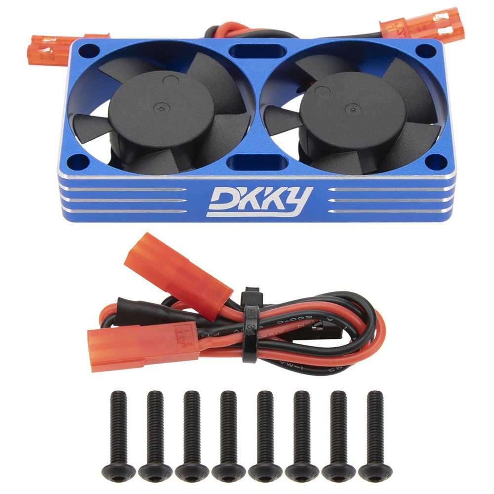 DKKY RC Motor Cooling Fan Heatsink 30mm Dual Fan for ARRMA Axial Traxxas 1/6 1/8 1/10 RC Crawler Car 3650 550 3660 4274 4068 4268 Motor (Blue)