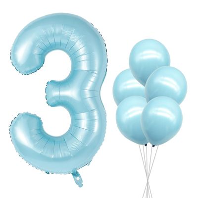 40 Inch Light Blue Number 3 with Latex Balloons, Big Large Foil Number Balloons for Kids 3rd Birthday Party Decorations Boys Cute Baby Shower Supplies Anniversary Celebration