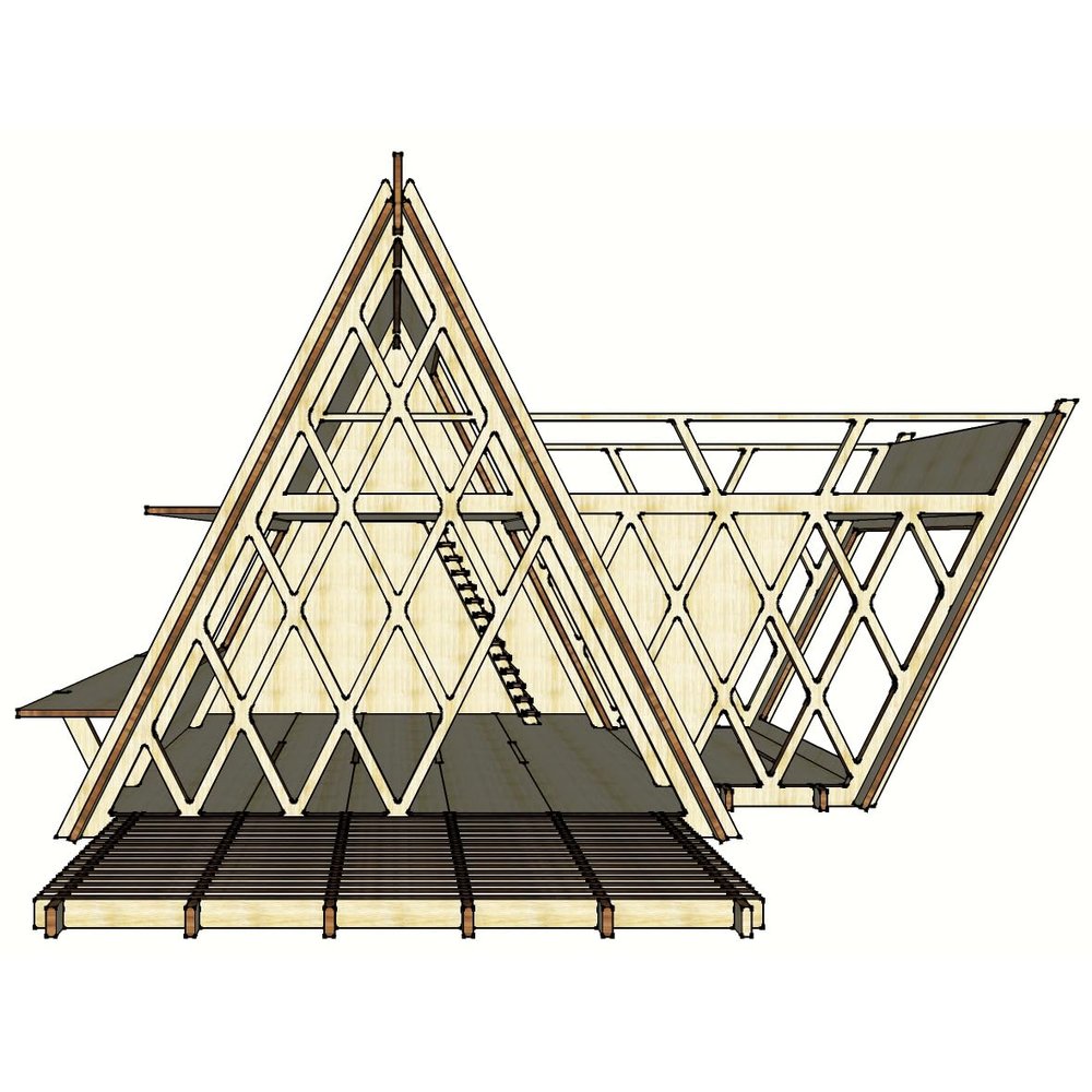 1:12 Miniature Expanded A-frame House, Wooden Dollhouse, Diy Kit