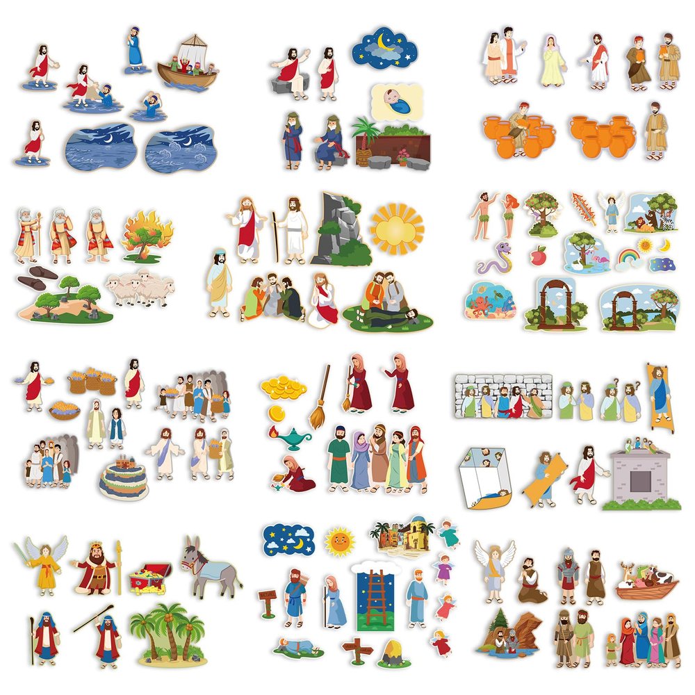 Windkream 12 Set Felt Board Stories Pieces Set Felt Animals Bible Fairy Tales for Preschool Animals Figures Flannel Board Stories for Toddlers Preschool Kindergarten Storytelling(Religious)