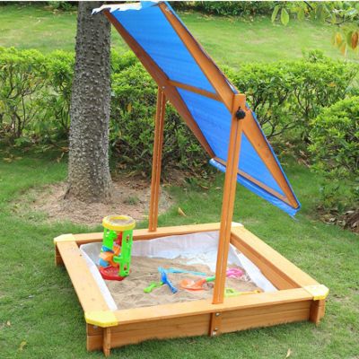 KGXUELING Wooden Sandbox, Covered Sand Playset Outdoor, with Adjustable Canopy Shade, Aged 3-8 Years Old, for Backyard, Beach Sand Pit