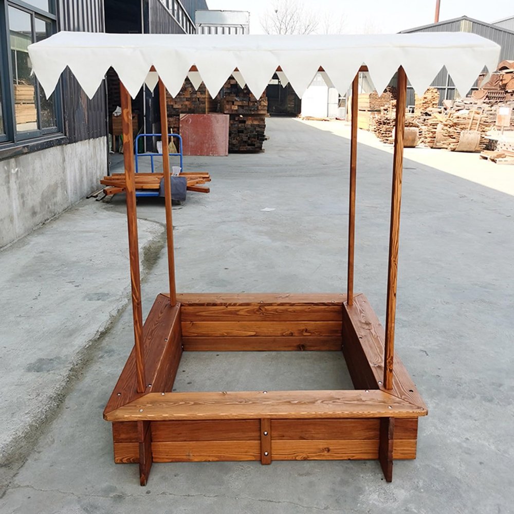 KGXUELING Sandbox with Lid and Cover, Large Wooden Sandbox with Canopy, Sand Pit for Beach Patio Outdoor Backyard