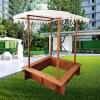 KGXUELING Sandbox with Lid and Cover, Large Wooden Sandbox with Canopy, Sand Pit for Beach Patio Outdoor Backyard view 2