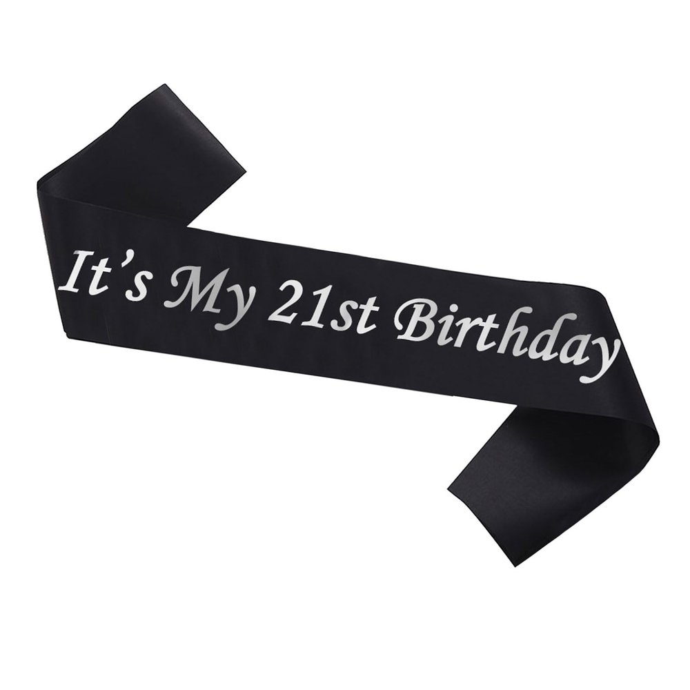 Its My 21st Birthday Sash,21st Birthday Sash Silver Foil Letter Happy 21st Birthday Sash Party Favors Decoration for Birthday Girls Boys Black