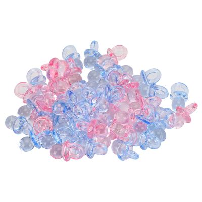 100 PCS Acrylic Pacifier, Mini Pacifier Mini Shower Pacifiers Favors Table Scatter Decoration for Birthday Shower Party Activities (Transparent Pink + Blue)