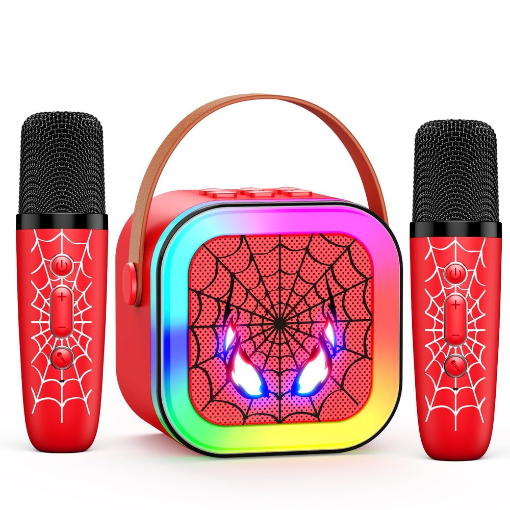 LED Karaoke Machine Toy: Mini Microphone for Kids 4 5 6 7 8 9 10 Year Old Boys Girls Toys Birthday Gifts Bluetooth Speaker with 2 Wireless Mics for Adult Boy Girl Ages 3-12 Stocking Stuffers