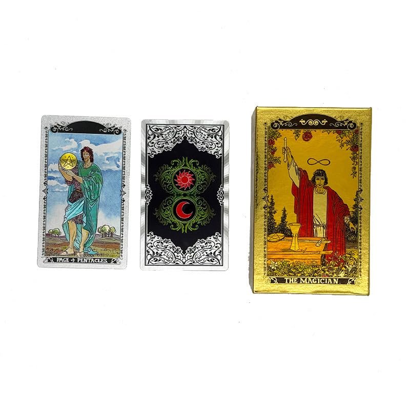 Gold Foil, Color Printed Tarot Cards, PVC Waterproof(Silver)