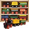 Gift Boutique Wooden Train Cars 9 Piece Collection of Magnetic Trains and Wood Engine and Vehicles Compatible with All Major Brands, A Deluxe Railway Set for Kids view 1
