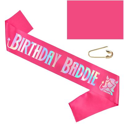 Birthday Baddie Sash, Birthday Sash Gifts for Women Bday Party Supplies - BIRTHDAY Girl Sash, Bday Party Favors Supplies Decorations & Accessories for Any B-Day (Pink)