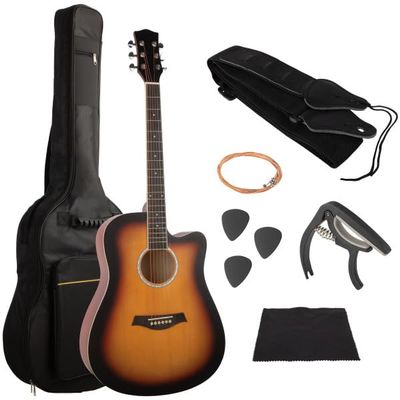 41in Acoustic Guitar - Guitar Kit with Case, Strap, Capo, Spare Strings, and Picks - Beginner Guitars for Kids and Adults by Hey Play (Brown)