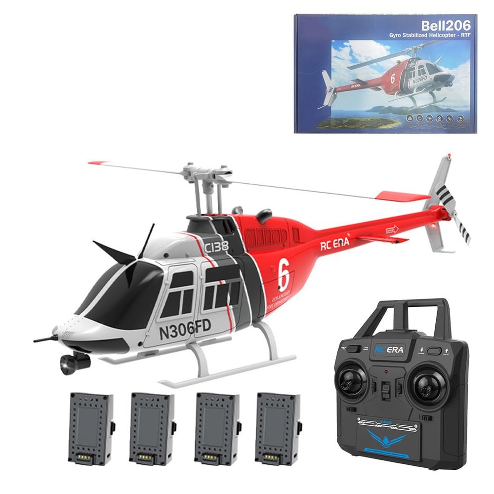 C138 RC Helicopter for Adults, 2.4G 1/30 6CH RC Military Helicopter with 6-axis Gyro 6G/3D Flips & One Key Take Off/Landing Remote Control Airplane Toys for Beginners - RTF (Red (4 Batteries))