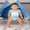 18M Light Blue Infant Lowercase m Colorful Halloween Group Creeper view 2