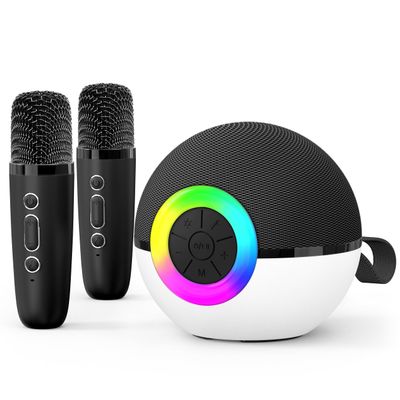 goopow Mini Karaoke Machine Speaker for Kids Adults, Portable Bluetooth Microphone Song Toys with LED Light, Best Chritmas Birthday Festival Gift for 3 4 5 6 7 8+ Year Old Girls Boys (Black-2 Mic)