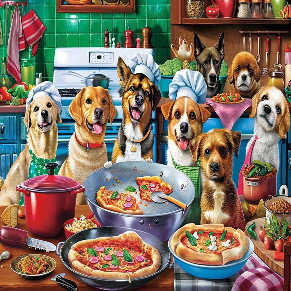 1000 Piece Adult Puzzle, Pizza and Dog Chef, Puzzle Educational Gift, Unique Room Decor Exercise Willpower - Idea Gift