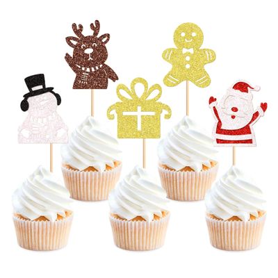 24 Pack Christmas Cupcake Toppers Gingerbread Man Santa Claus Snowman Cupcake Picks Christmas Eve Party Baby Shower Birthday Party Cake Decorations Supplies