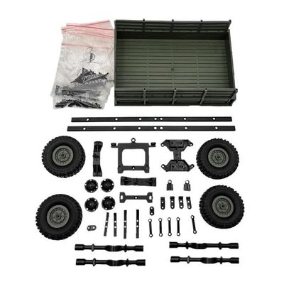 HLSONHENGM for WPL B14 B24 B16 B36 4WD 6WD Military Truck Suspension 4 Wheel Trailer Upgrade DIY Modified Climbing Off-Road Vehicle Model Parts(Green)