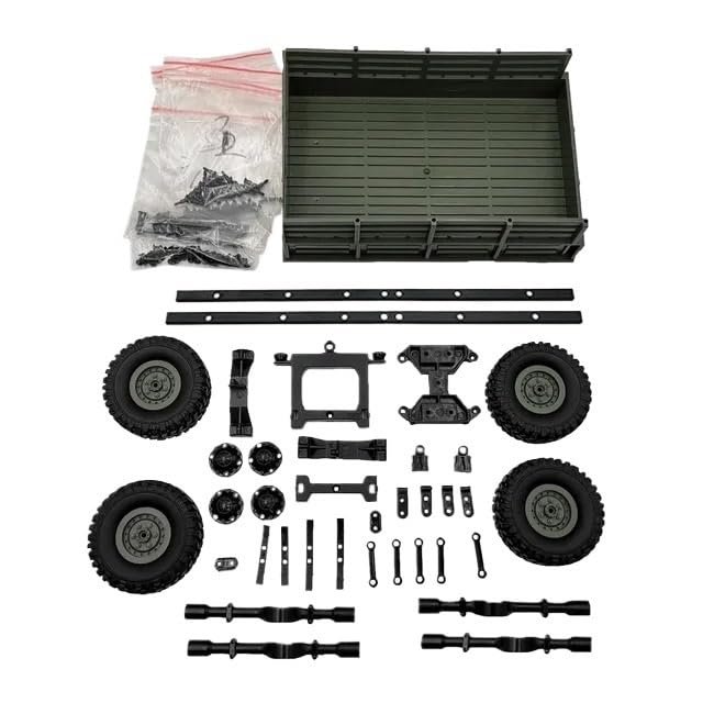 HLSONHENGM for WPL B14 B24 B16 B36 4WD 6WD Military Truck Suspension 4 Wheel Trailer Upgrade DIY Modified Climbing Off-Road Vehicle Model Parts(Green)