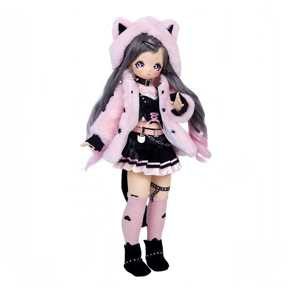 1/4 BJD Doll Kawaii Doll Move Joints Handmade Makeup Cute 18 Inches Collectible Cartoon Dress up Dolls Best Gift (E)