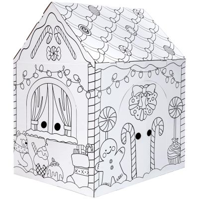 kockuu Gingerbread Cardboard House to Color for Kids Toddlers, Large Gingerbread Cardboard Coloring House Playhouse Christmas Arts & Crafts Activity Indoor Fun, 40" x 32" x 26"