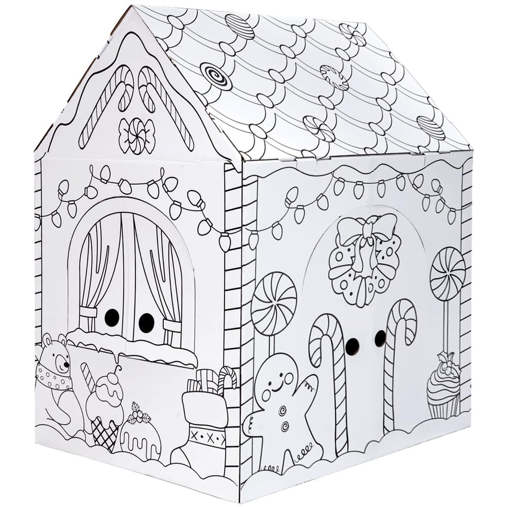 kockuu Gingerbread Cardboard House to Color for Kids Toddlers, Large Gingerbread Cardboard Coloring House Playhouse Christmas Arts & Crafts Activity Indoor Fun, 40" x 32" x 26"