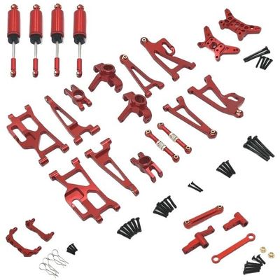 HLSONHENGM for MJX 14209 14210 Metal Steering Cup Hub Carrier Upper Lower Swing Arm Set Shock Absorber 1/14 for RC Car Upgrade Parts Accessories(Red)