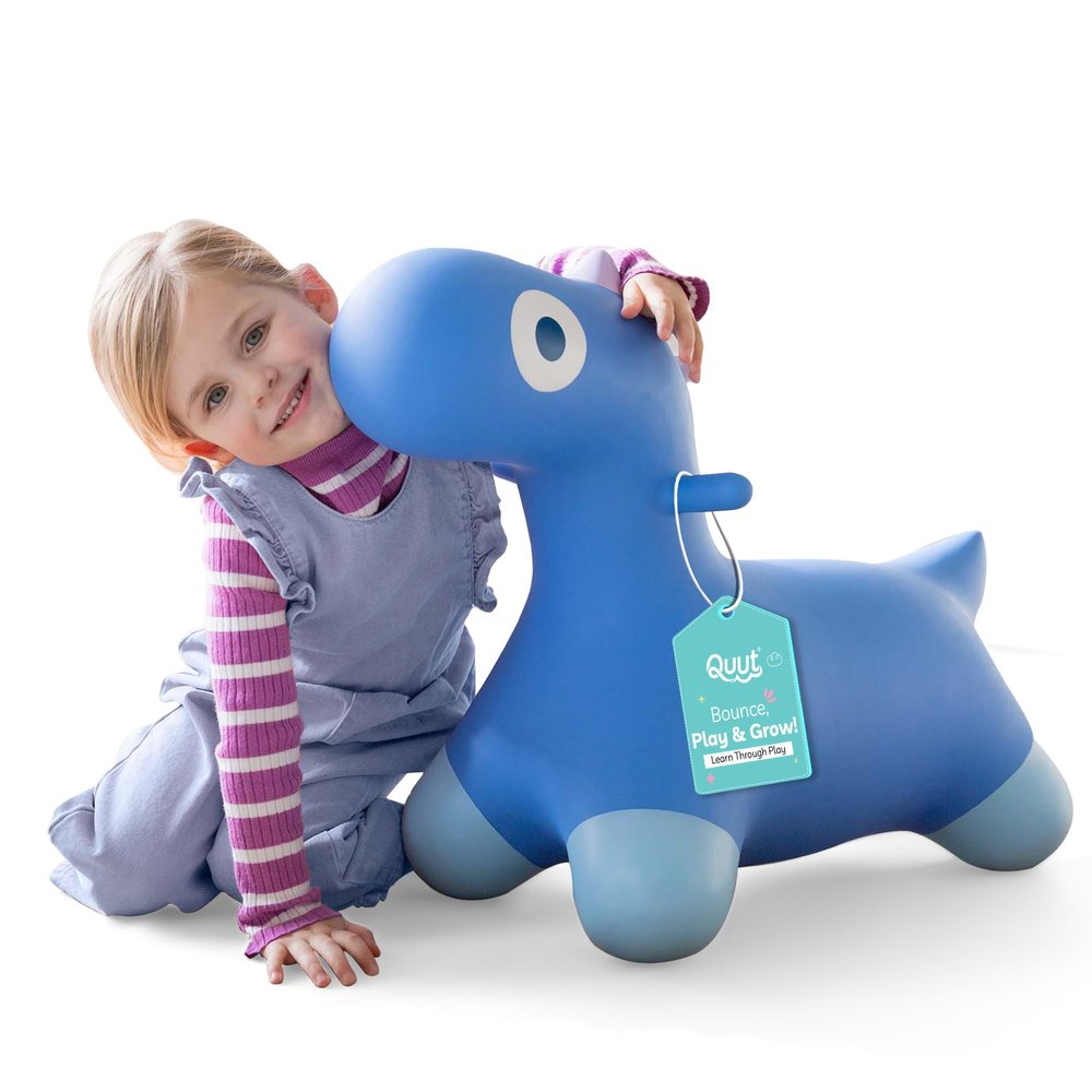 QUUT - Hoppi Dino Jumping - Inflatable Jumping Toy - Dino Rocking - Outdoor and Indoor - Design - Pump Included - Gift - From 18 Months (Cosmic Blue)
