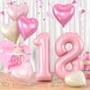 40 Inch Pink 18 Balloons, Big Light Pink 18 Balloon Number with 18 Inch Baby Pink Cream White Foil Heart Balloons for Girls 18th Birthday Party Baby Shower Anniversary Princess Party Decorations view 1