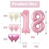 40 Inch Pink 18 Balloons, Big Light Pink 18 Balloon Number with 18 Inch Baby Pink Cream White Foil Heart Balloons for Girls 18th Birthday Party Baby Shower Anniversary Princess Party Decorations view 2