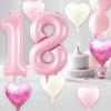 40 Inch Pink 18 Balloons, Big Light Pink 18 Balloon Number with 18 Inch Baby Pink Cream White Foil Heart Balloons for Girls 18th Birthday Party Baby Shower Anniversary Princess Party Decorations view 4