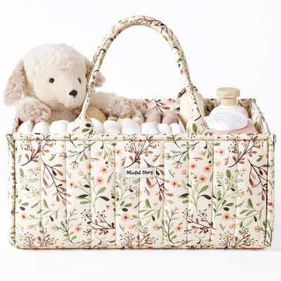 Blissful Diary Floral Diaper Caddy Organizer, Stylish Nursery Storage Basket, Gift for Baby Shower, Baby Registry Must Have, Newborn Essentials, Pastoral Daisy