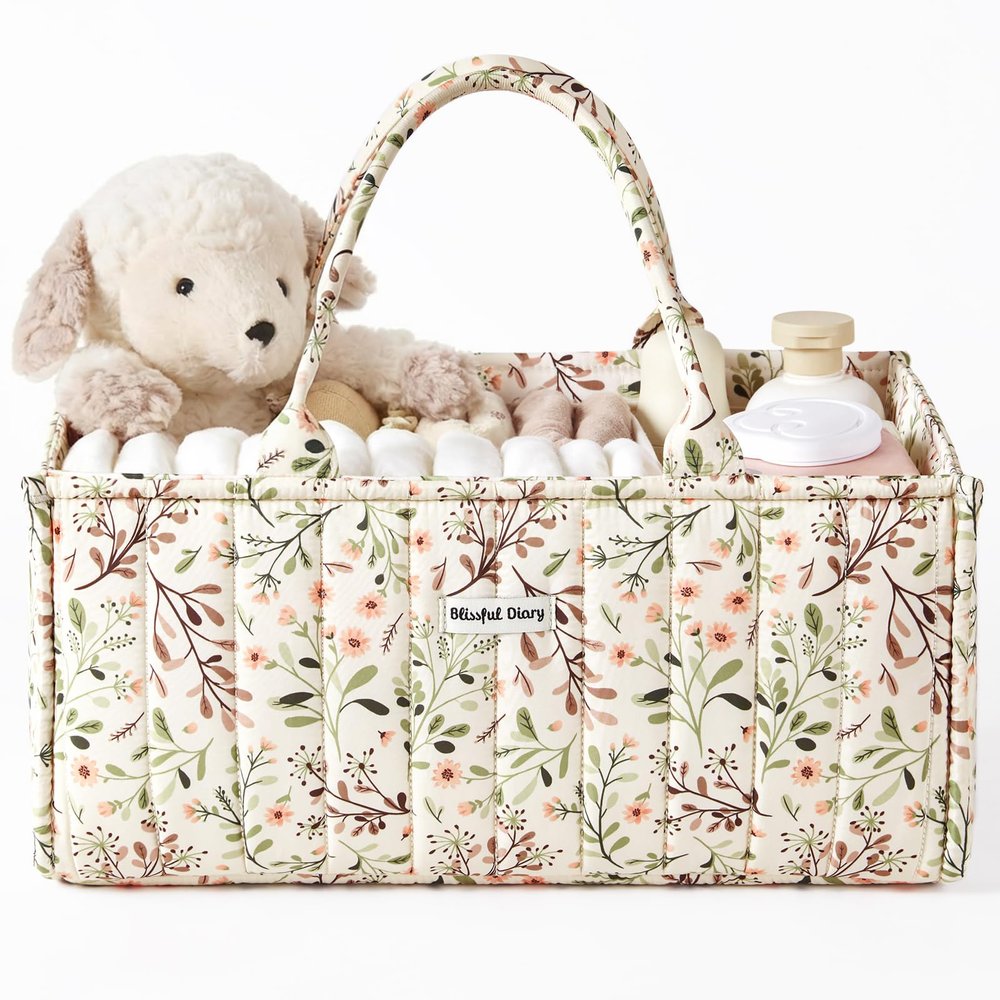 Blissful Diary Floral Diaper Caddy Organizer, Stylish Nursery Storage Basket, Gift for Baby Shower, Baby Registry Must Have, Newborn Essentials, Pastoral Daisy