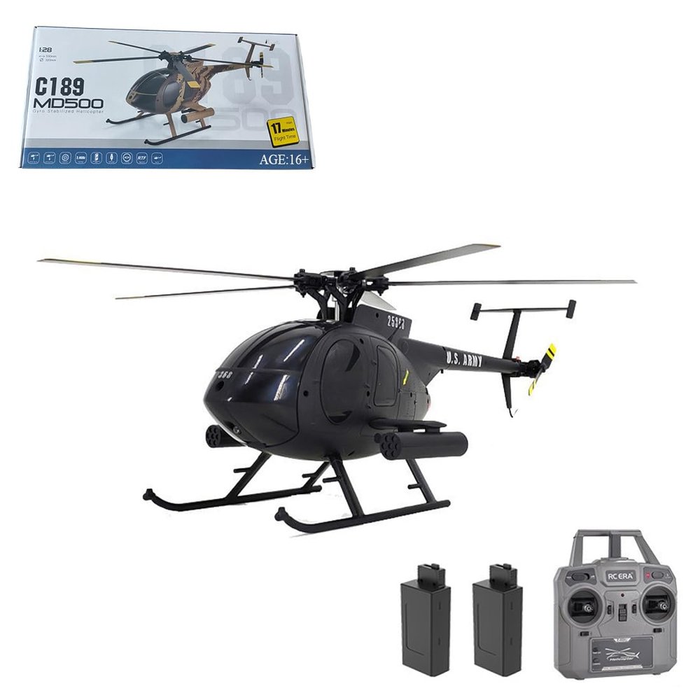 C189 MD500 Remote Control Helicopter for Adults,1/28 Scale 4CH Single-Rotor Remote Helicopter RTF with 6-Axis Gyro and Brushless Motor, 2.4GHz RTF RC Aircraft for Beginners (Black(2 Batteries)