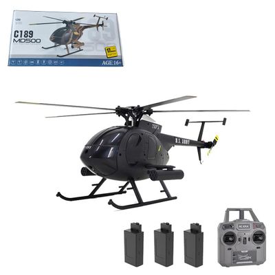 C189 MD500 Remote Control Helicopter for Adults,1/28 Scale 4CH Single-Rotor Remote Helicopter RTF with 6-Axis Gyro and Brushless Motor, 2.4GHz RTF RC Aircraft for Beginners (Black( 3 Batteries)